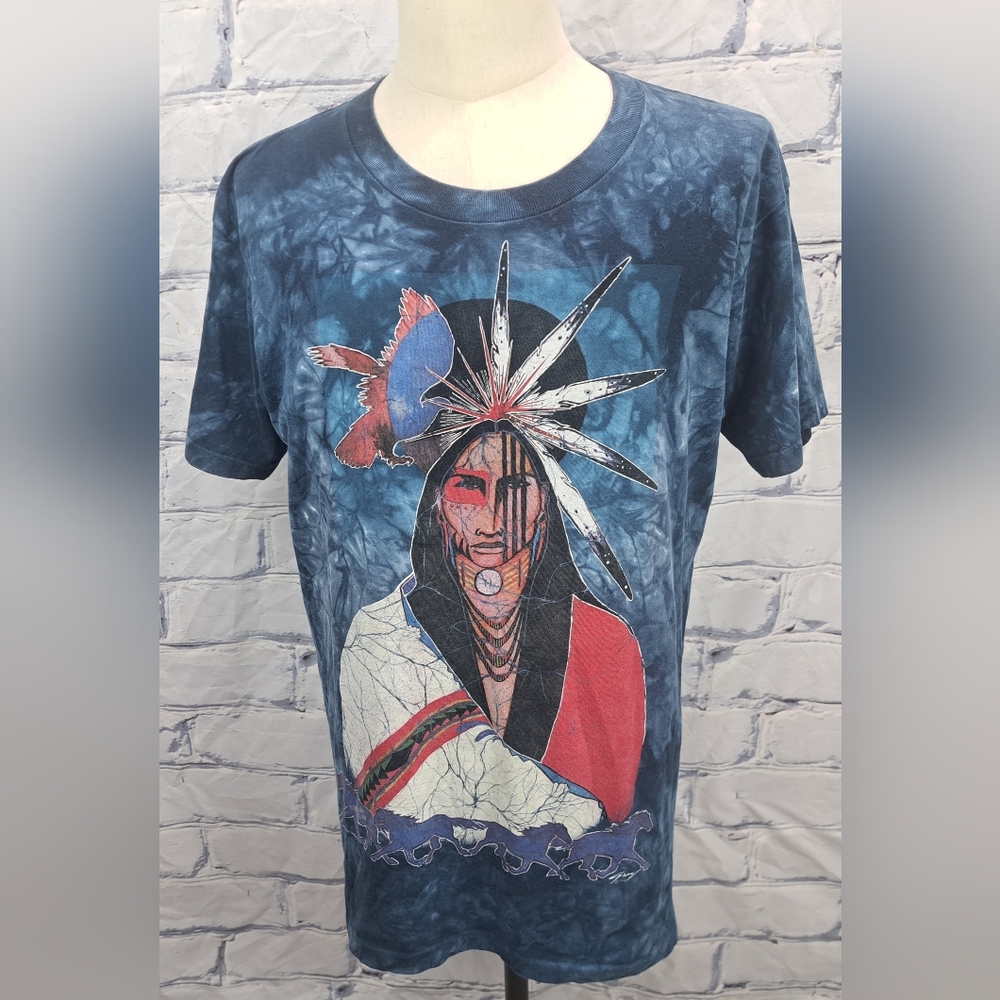 Tennessee River Vintage T-Shirt Native 90s USA Blue Tie Dye The Mountain Large